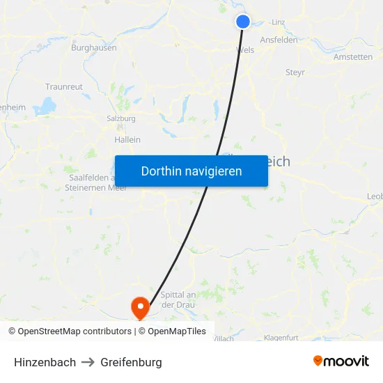 Hinzenbach to Greifenburg map