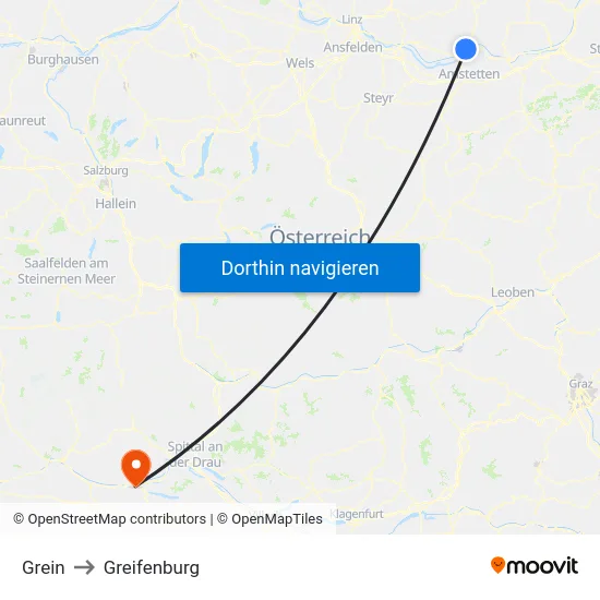 Grein to Greifenburg map