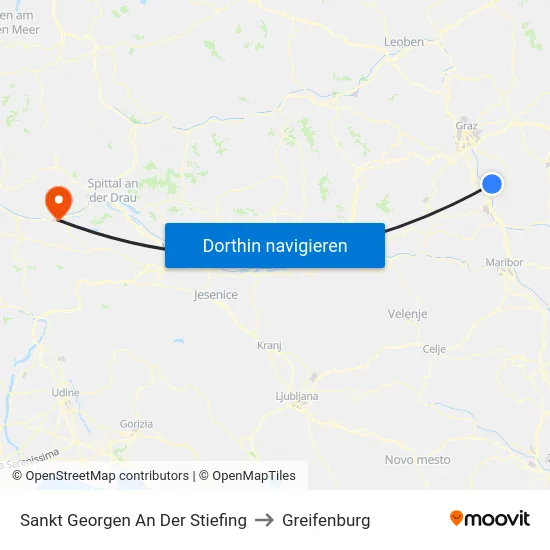 Sankt Georgen An Der Stiefing to Greifenburg map