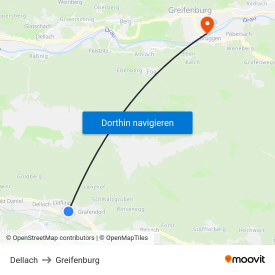 Dellach to Greifenburg map