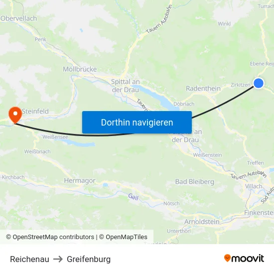 Reichenau to Greifenburg map