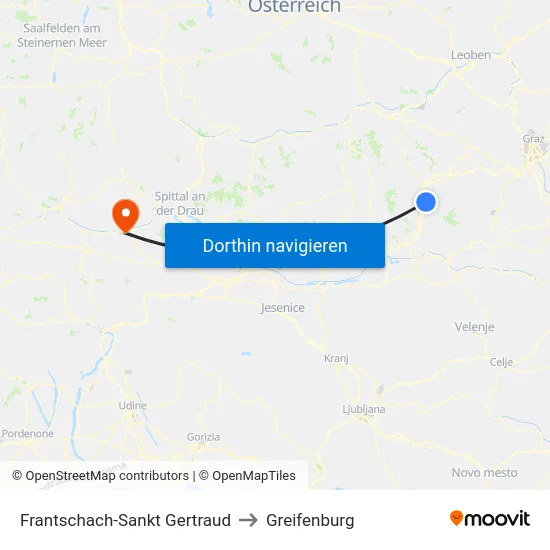 Frantschach-Sankt Gertraud to Greifenburg map