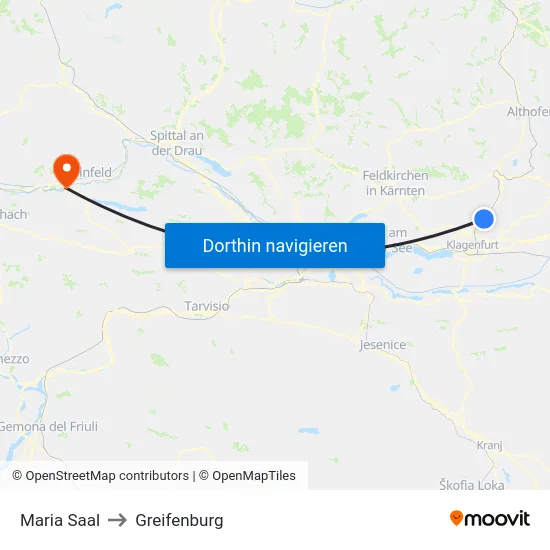 Maria Saal to Greifenburg map