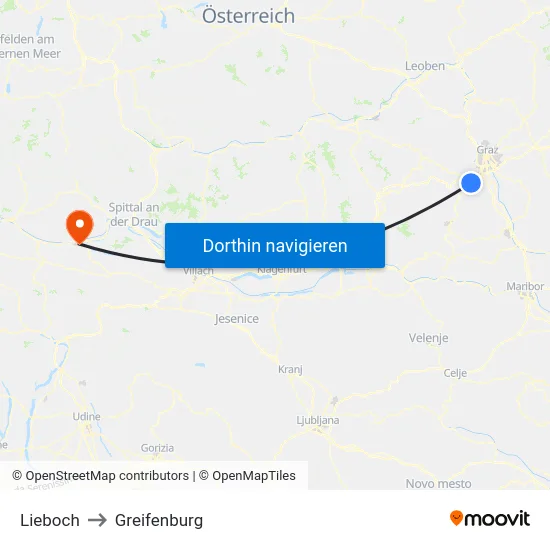 Lieboch to Greifenburg map