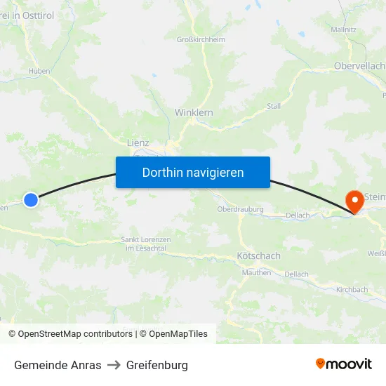 Gemeinde Anras to Greifenburg map