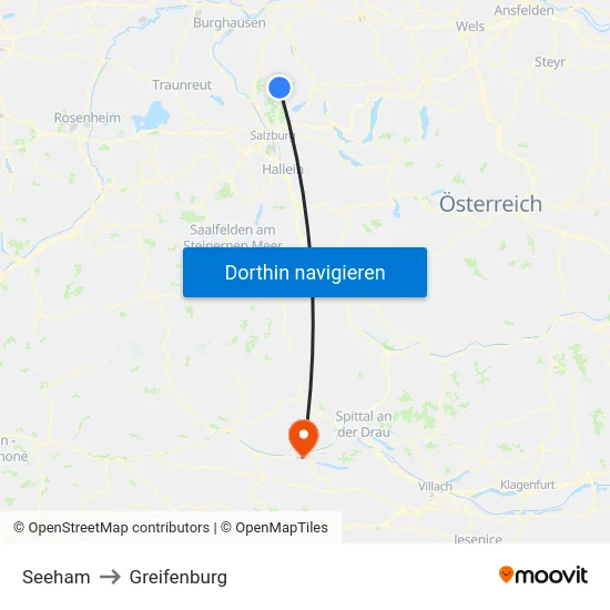 Seeham to Greifenburg map
