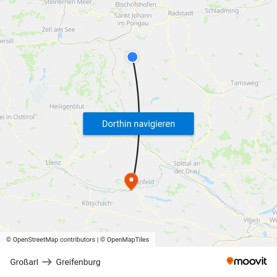 Großarl to Greifenburg map