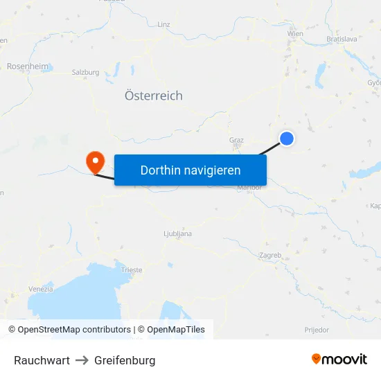 Rauchwart to Greifenburg map