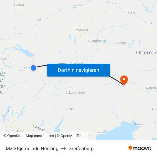 Marktgemeinde Nenzing to Greifenburg map