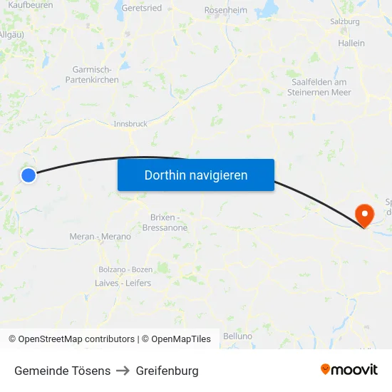 Gemeinde Tösens to Greifenburg map