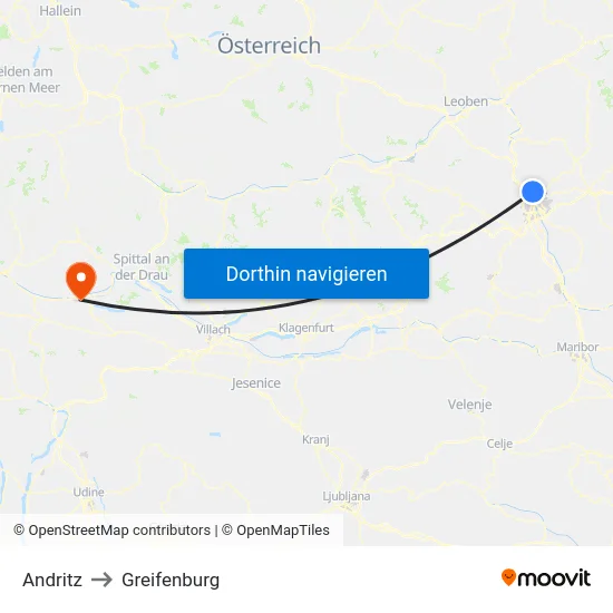 Andritz to Greifenburg map