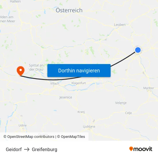 Geidorf to Greifenburg map