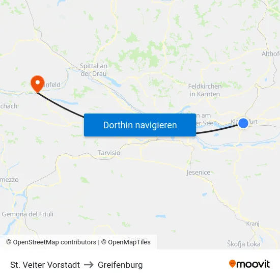 St. Veiter Vorstadt to Greifenburg map