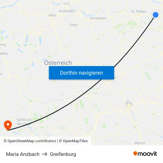 Maria Anzbach to Greifenburg map