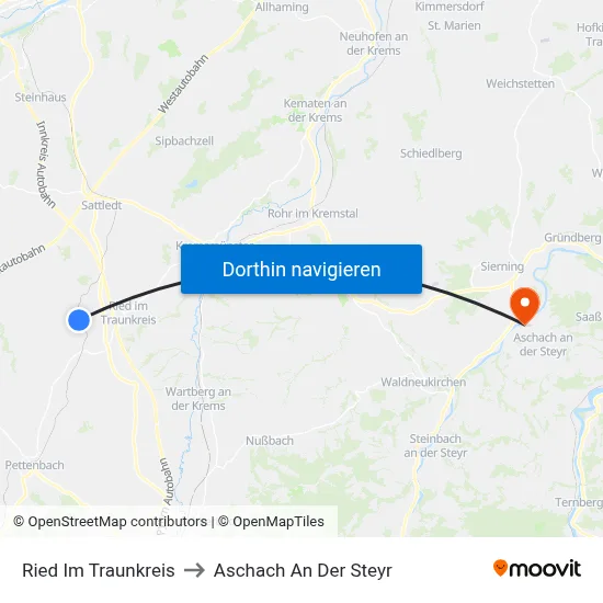 Ried Im Traunkreis to Aschach An Der Steyr map