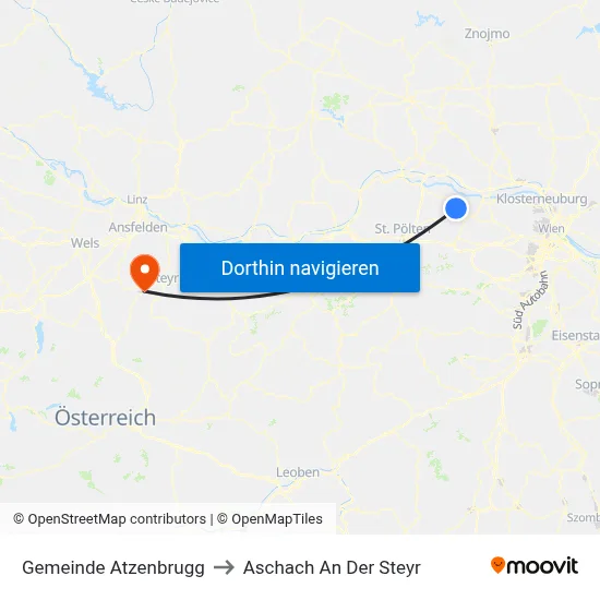 Gemeinde Atzenbrugg to Aschach An Der Steyr map