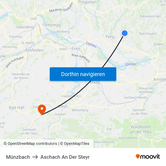 Münzbach to Aschach An Der Steyr map