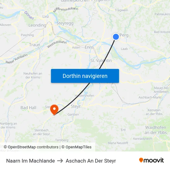 Naarn Im Machlande to Aschach An Der Steyr map