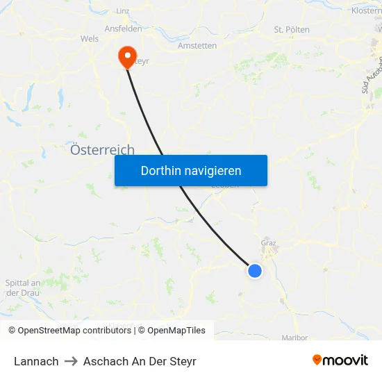 Lannach to Aschach An Der Steyr map