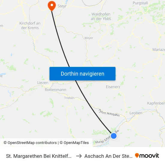 St. Margarethen Bei Knittelfeld to Aschach An Der Steyr map