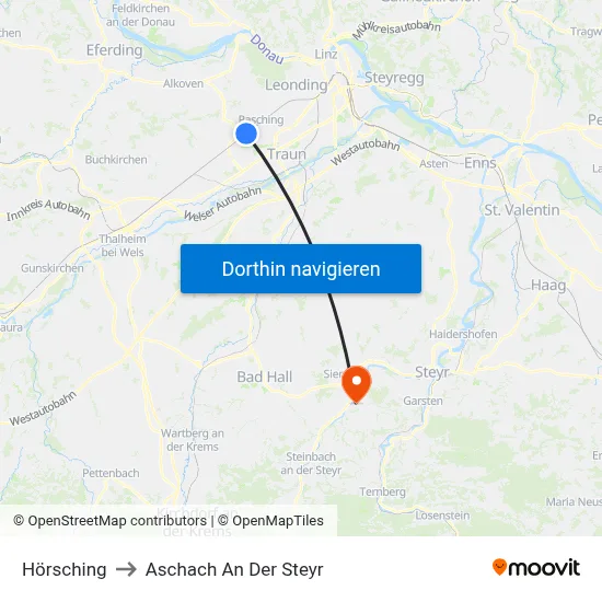 Hörsching to Aschach An Der Steyr map