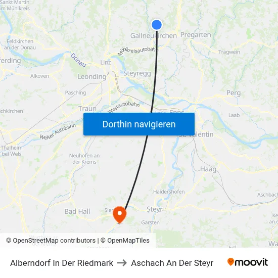 Alberndorf In Der Riedmark to Aschach An Der Steyr map