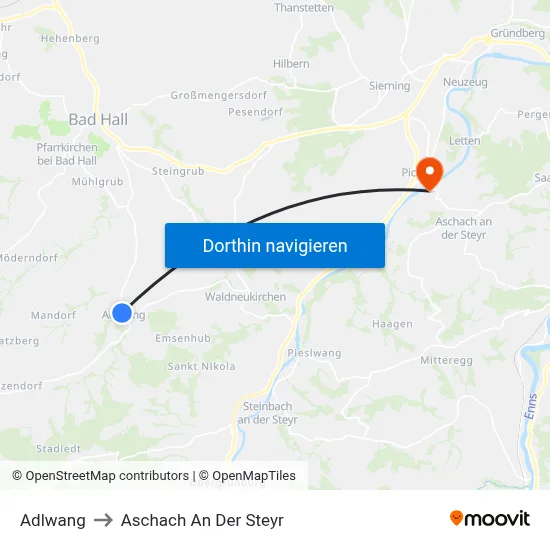 Adlwang to Aschach An Der Steyr map