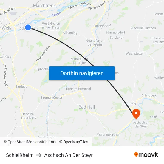 Schleißheim to Aschach An Der Steyr map