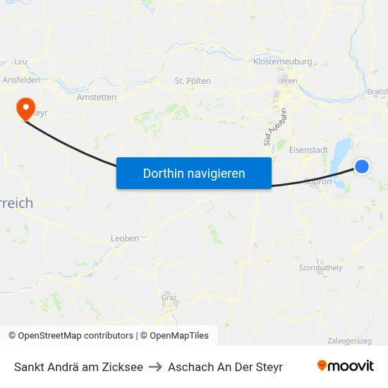 Sankt Andrä am Zicksee to Aschach An Der Steyr map