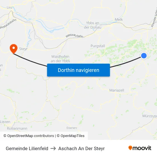 Gemeinde Lilienfeld to Aschach An Der Steyr map