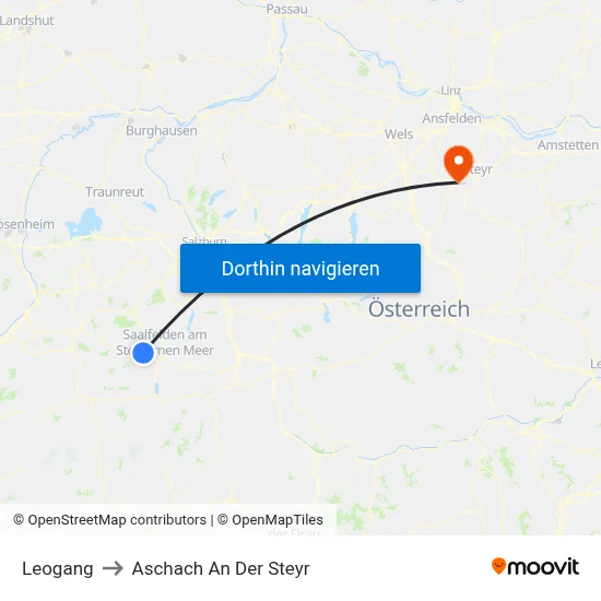 Leogang to Aschach An Der Steyr map