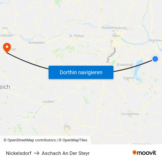 Nickelsdorf to Aschach An Der Steyr map