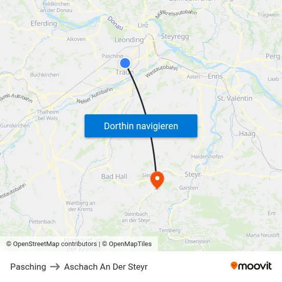 Pasching to Aschach An Der Steyr map