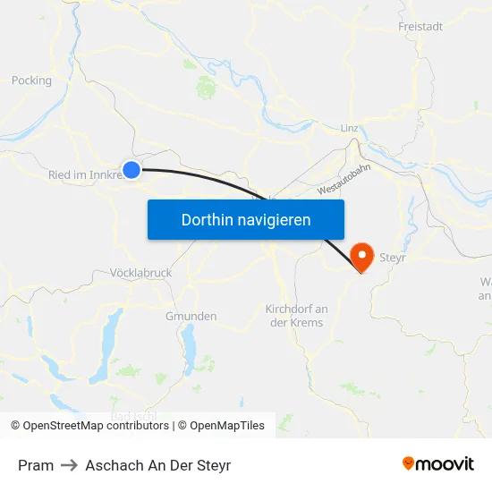 Pram to Aschach An Der Steyr map