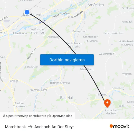 Marchtrenk to Aschach An Der Steyr map