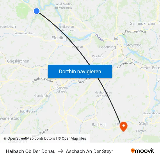 Haibach Ob Der Donau to Aschach An Der Steyr map