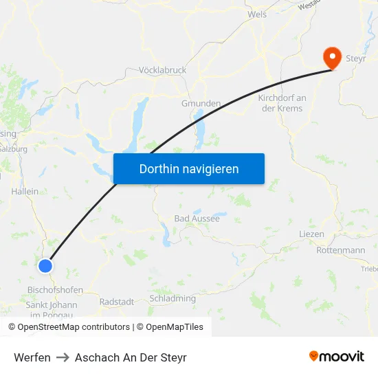 Werfen to Aschach An Der Steyr map