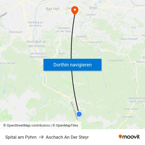 Spital am Pyhrn to Aschach An Der Steyr map