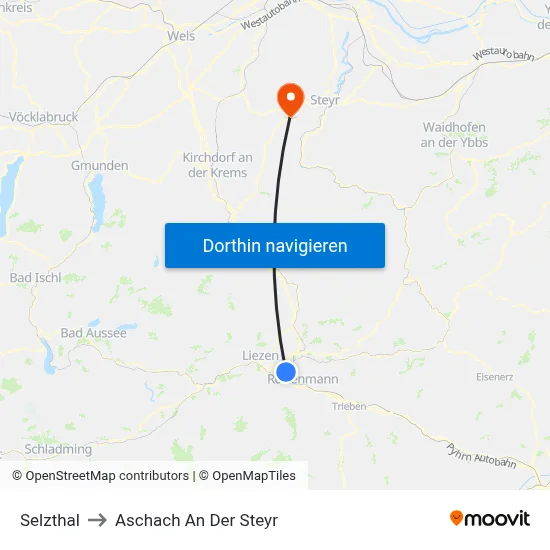 Selzthal to Aschach An Der Steyr map