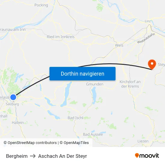 Bergheim to Aschach An Der Steyr map
