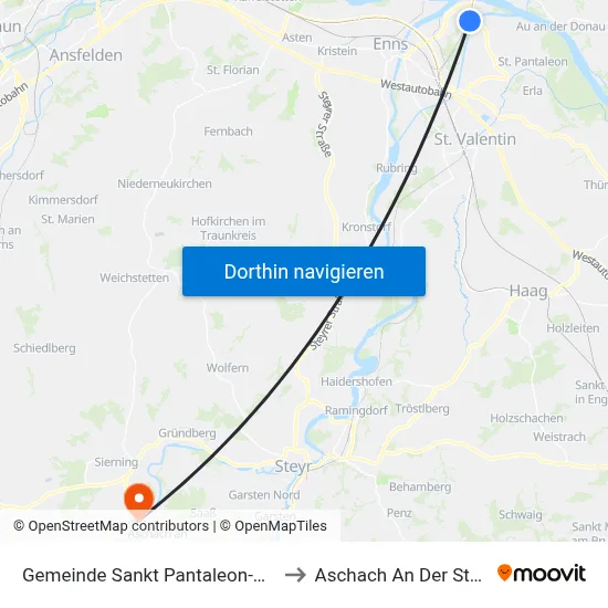 Gemeinde Sankt Pantaleon-Erla to Aschach An Der Steyr map