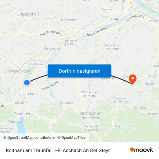 Roitham am Traunfall to Aschach An Der Steyr map