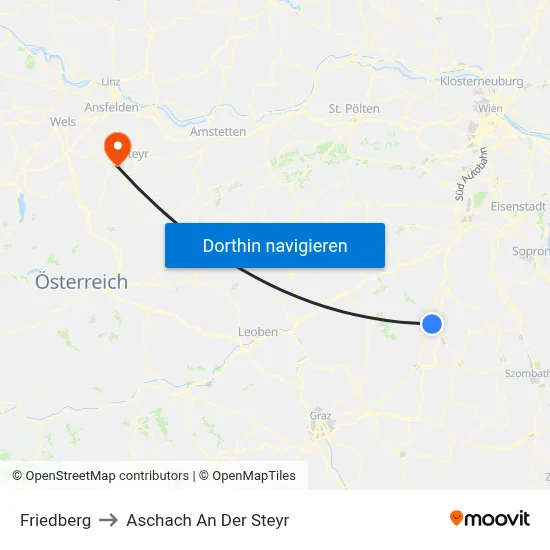 Friedberg to Aschach An Der Steyr map