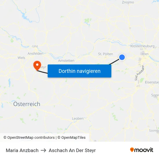Maria Anzbach to Aschach An Der Steyr map