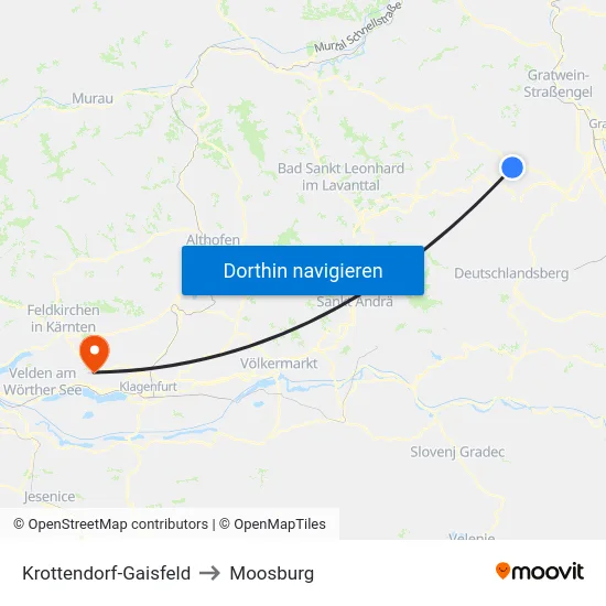 Krottendorf-Gaisfeld to Moosburg map
