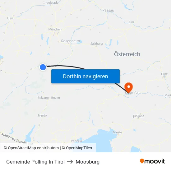 Gemeinde Polling In Tirol to Moosburg map