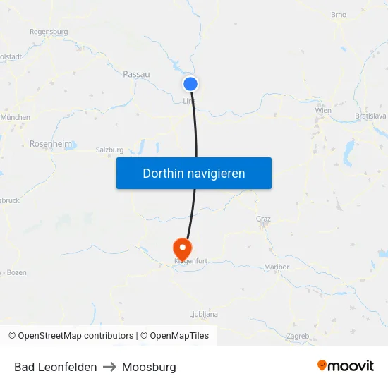 Bad Leonfelden to Moosburg map