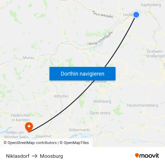 Niklasdorf to Moosburg map