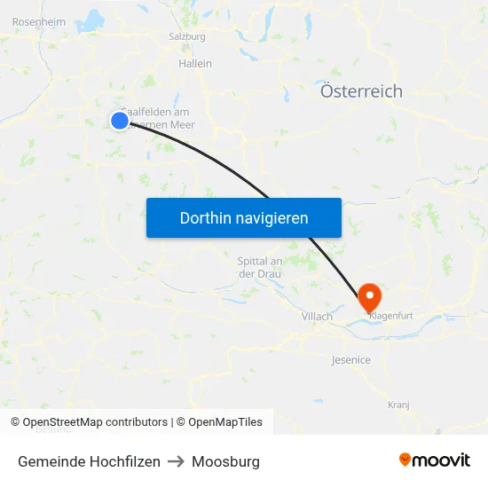 Gemeinde Hochfilzen to Moosburg map