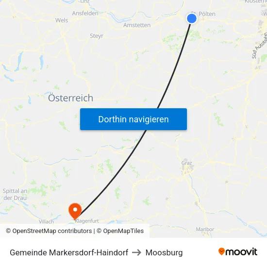 Gemeinde Markersdorf-Haindorf to Moosburg map